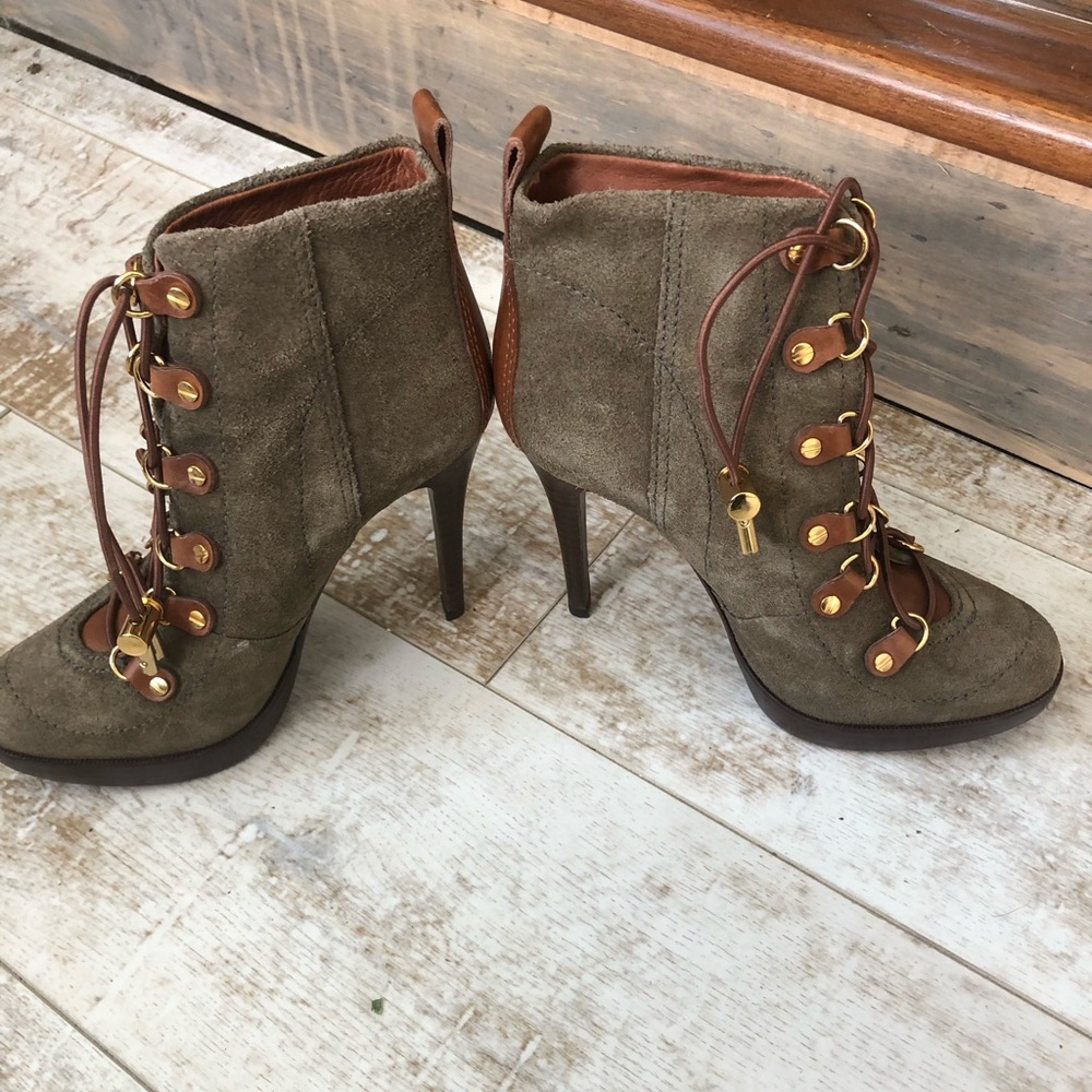 Tory Burch Olive and Brown Heeled Boots